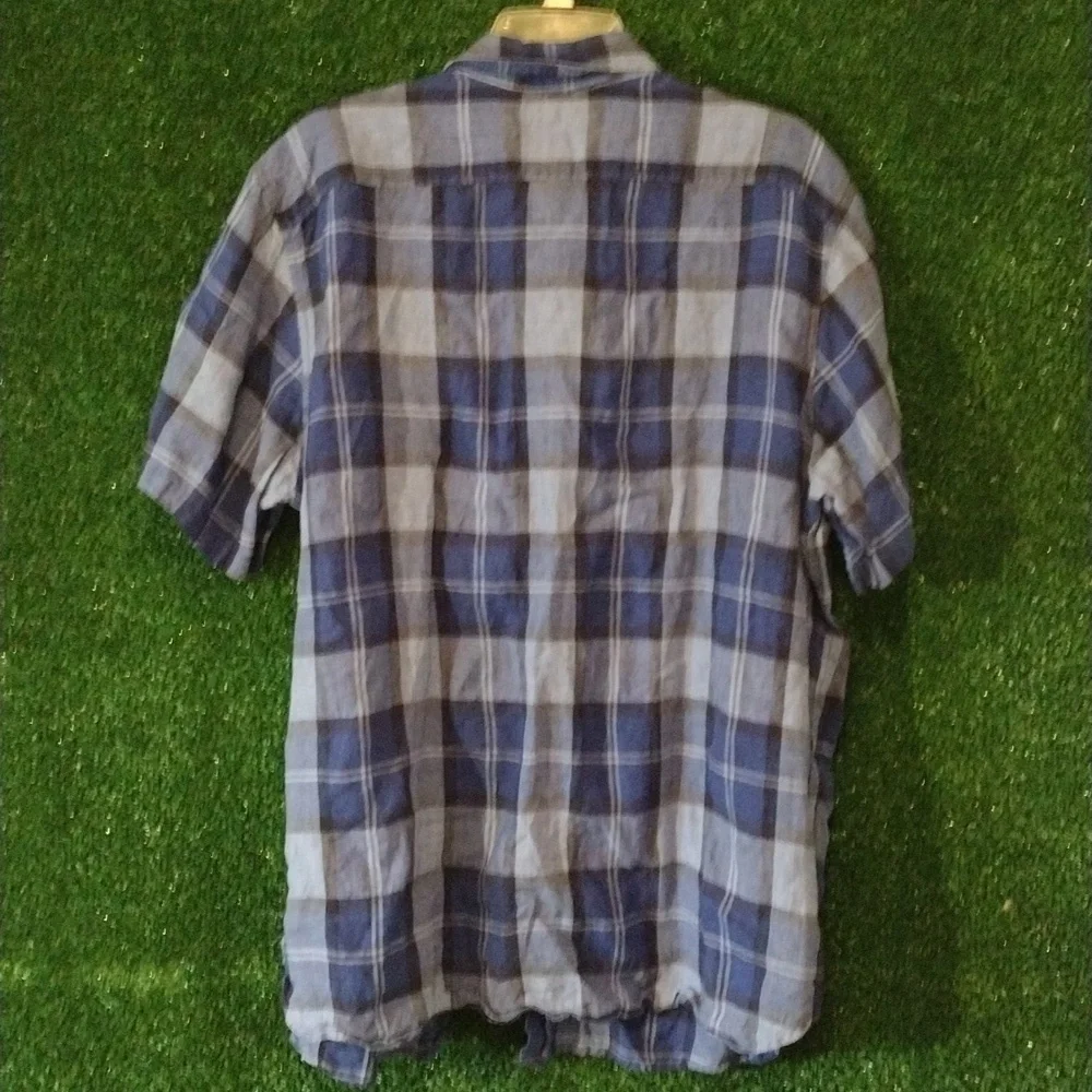 Banana Republic 100% Linen Short Sleeve  Button Down Plaid Men's Shirt